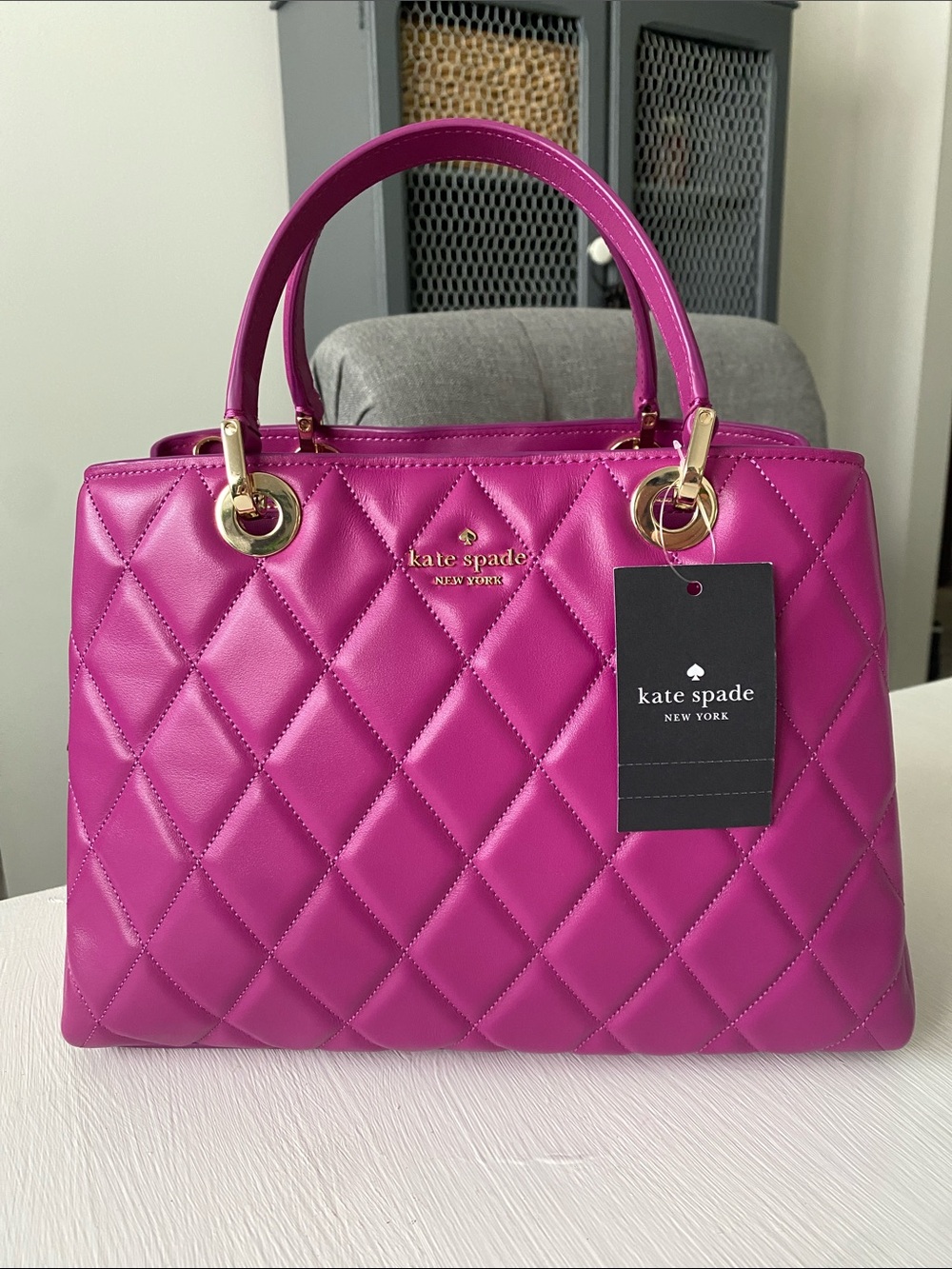 Kate Spade Baja Rose Pink Quilted Leather Carey Sullivan Satchel Bag NWT